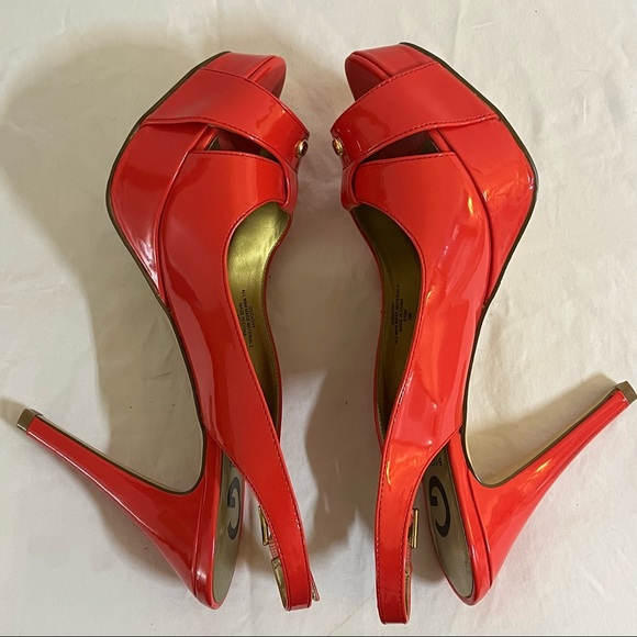 Coral scarlett orange Guess open toed heels summer shoes - Picture 4 of 8